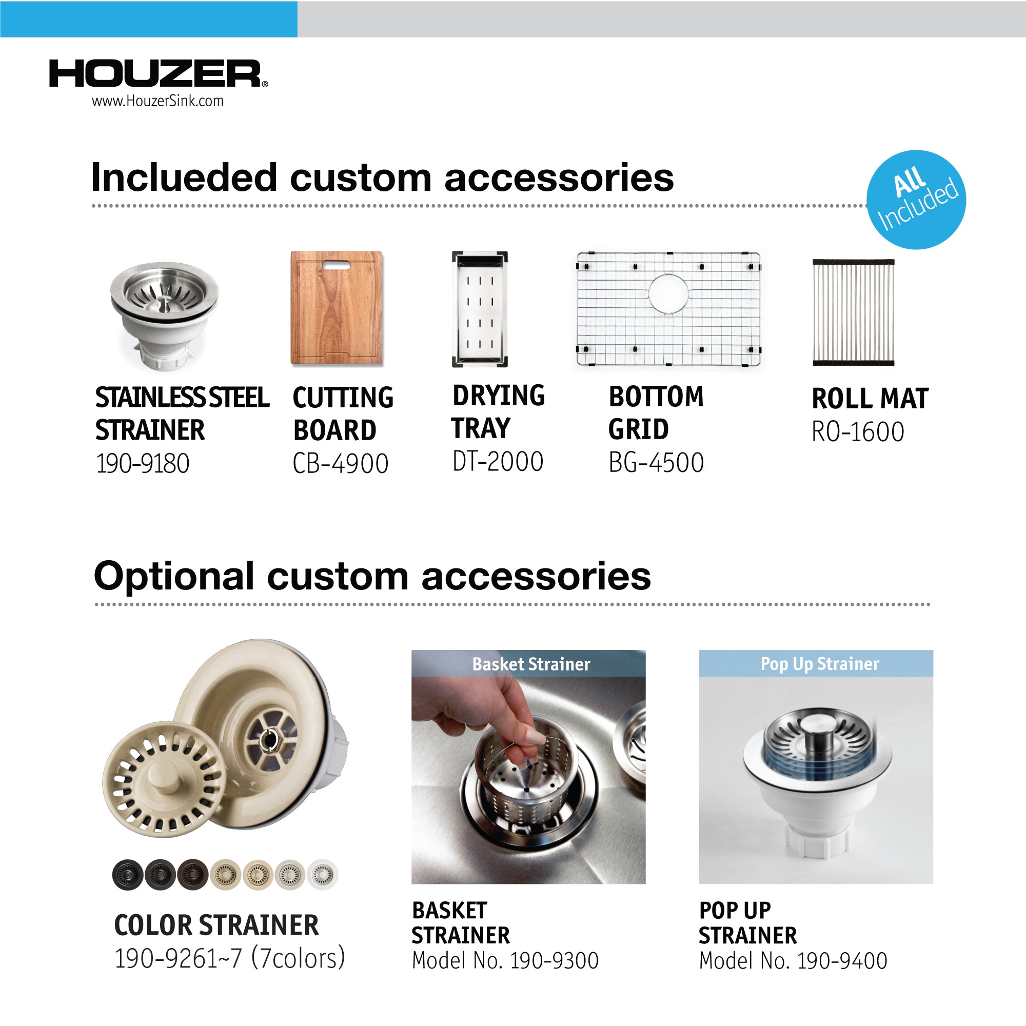 Houzer 26 inch Novus Stainless Steel Undermount Single Bowl Workstation Kitchen Sink with Accessories - 16 Gauge, NVS-16-2700