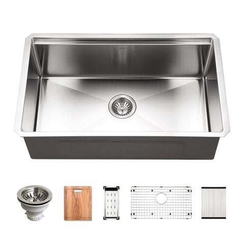 Houzer 30 inch Novus Stainless Steel Undermount Single Bowl Workstation Kitchen Sink with Accessories - NVS-16-3600, 16 Gauge, NVS-16-3000