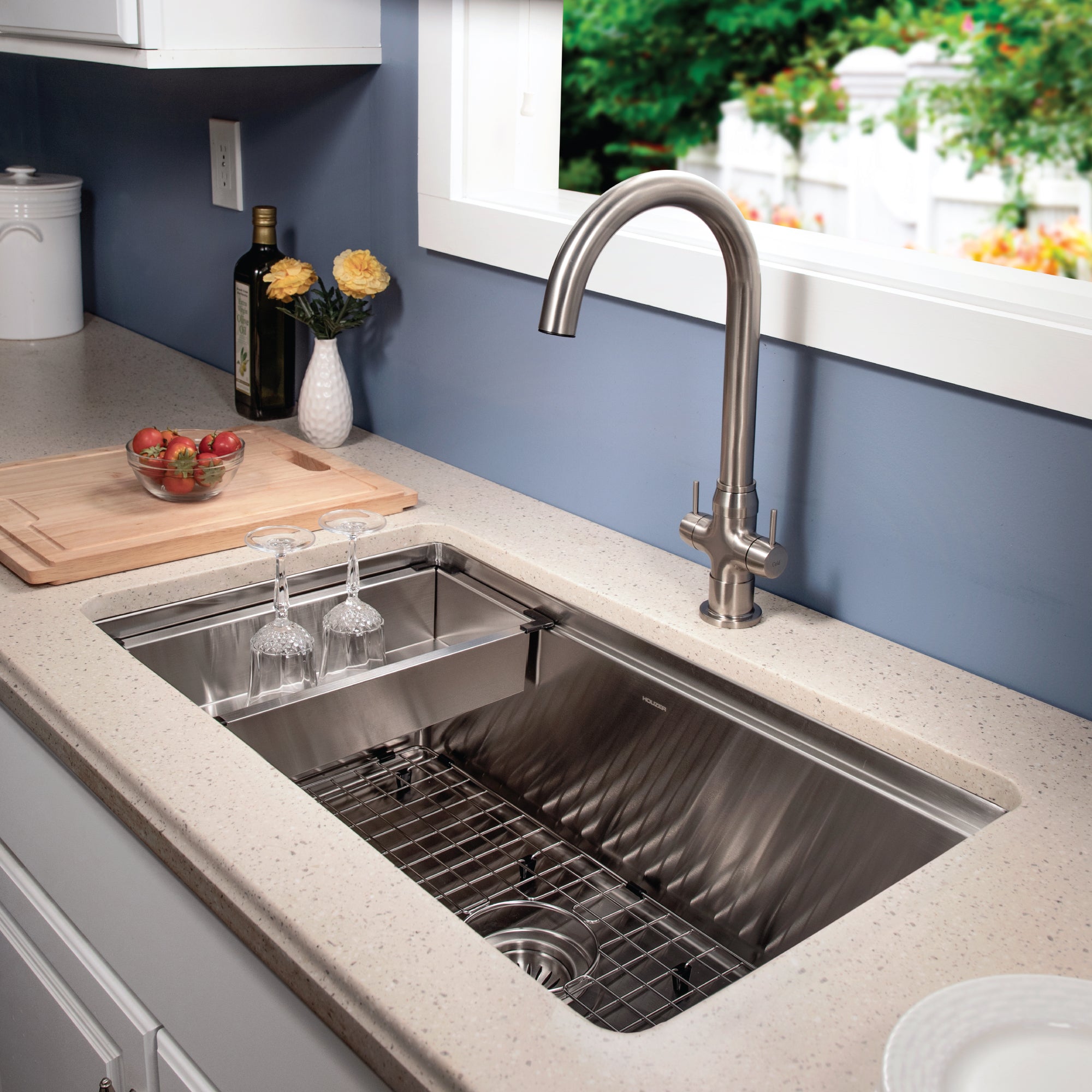 Houzer 30 inch Novus Stainless Steel Undermount Single Bowl Workstation Kitchen Sink with Accessories - NVS-16-3600, 16 Gauge, NVS-16-3000
