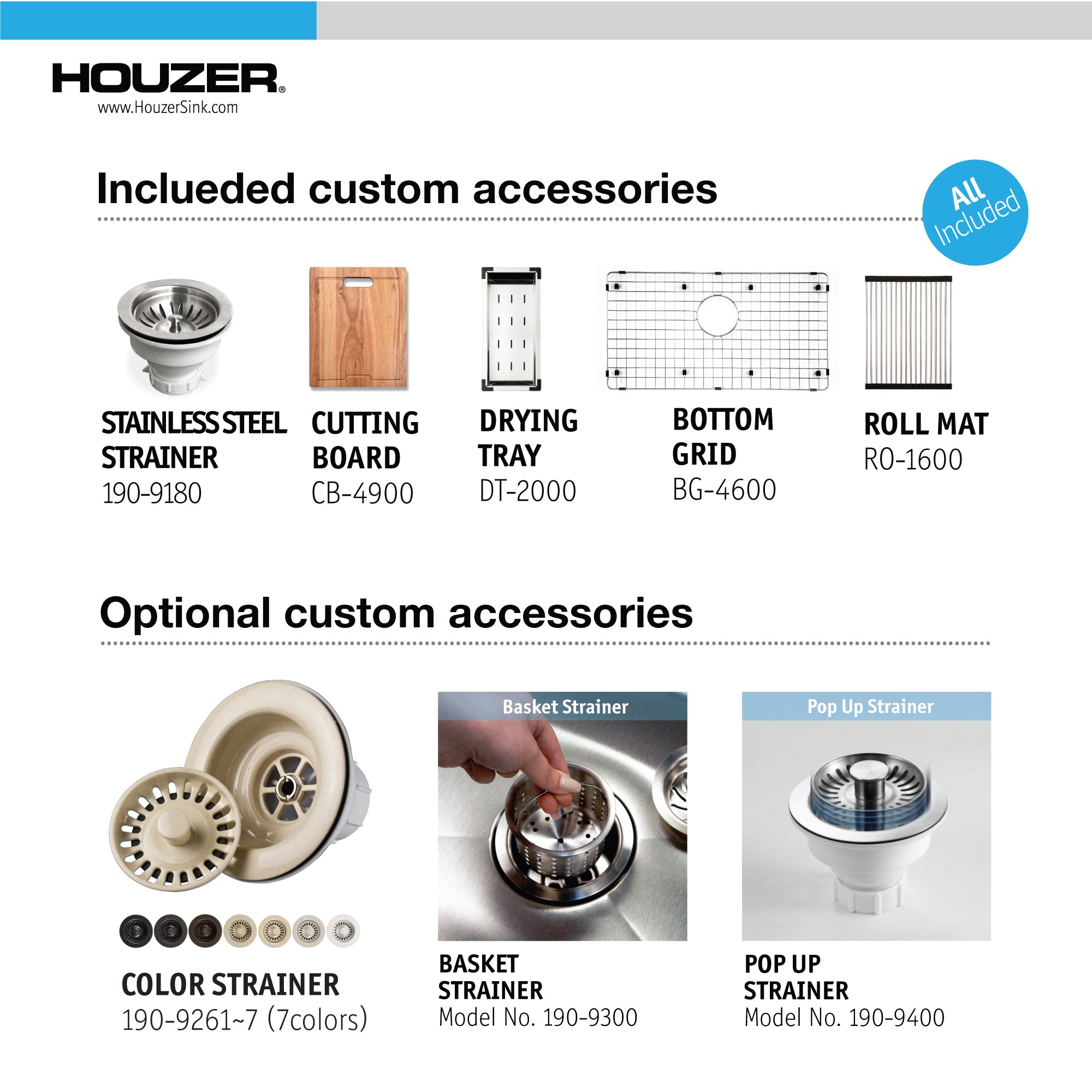 Houzer 30 inch Novus Stainless Steel Undermount Single Bowl Workstation Kitchen Sink with Accessories - NVS-16-3600, 16 Gauge, NVS-16-3000