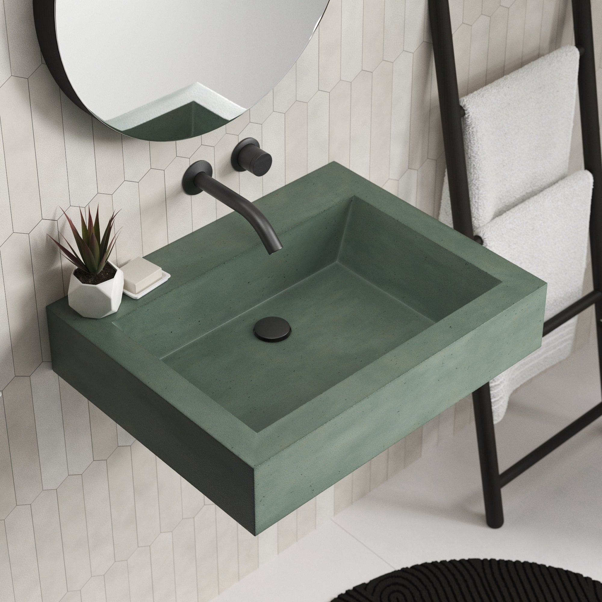 Native Trails Natoma 24" x 19" Rectangle Wall Mount NativeStone Concrete ADA Bathroom Sink, Forest, NSL2405-FX