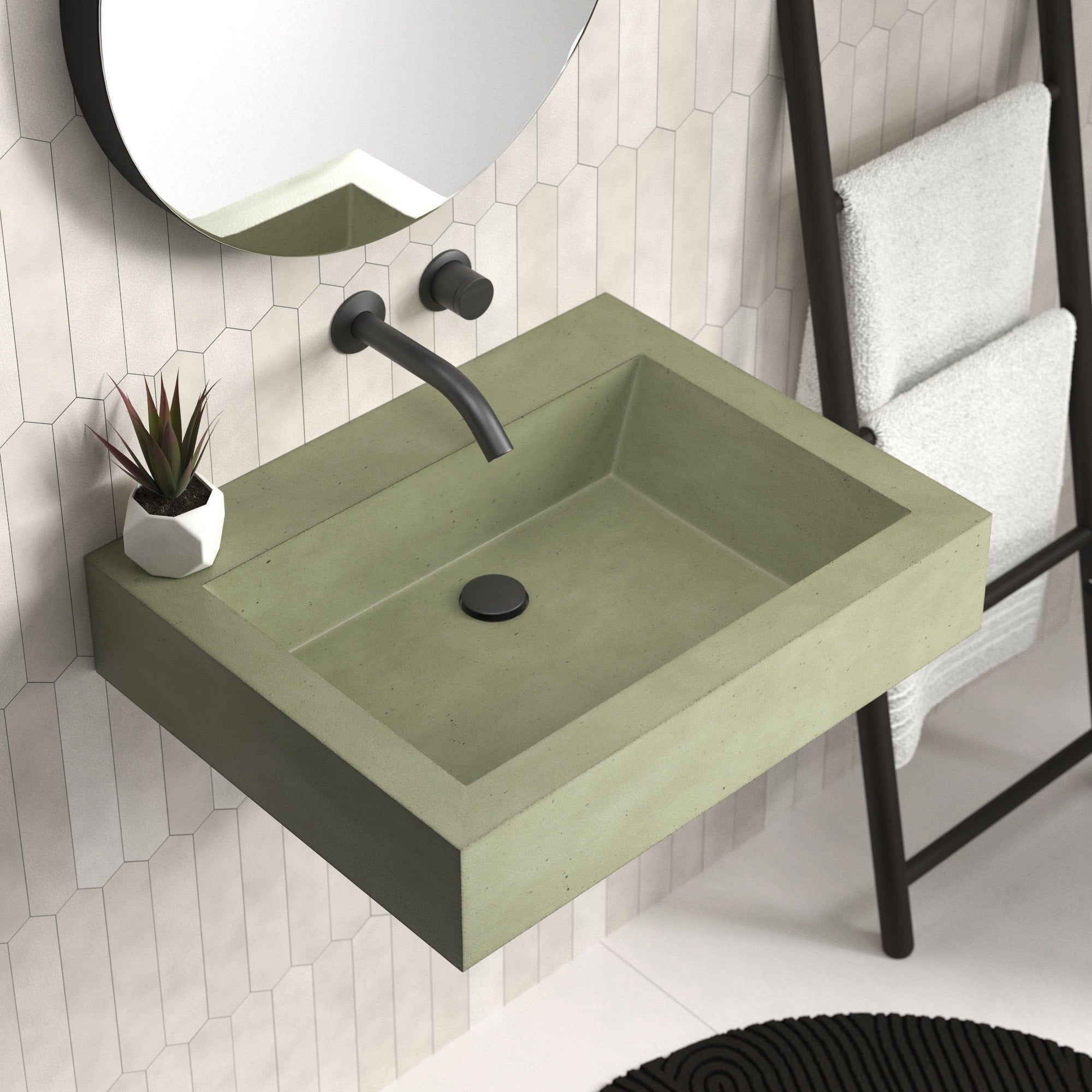 Native Trails Natoma 24" x 19" Rectangle Wall Mount NativeStone Concrete ADA Bathroom Sink, Sage, NSL2405-GX