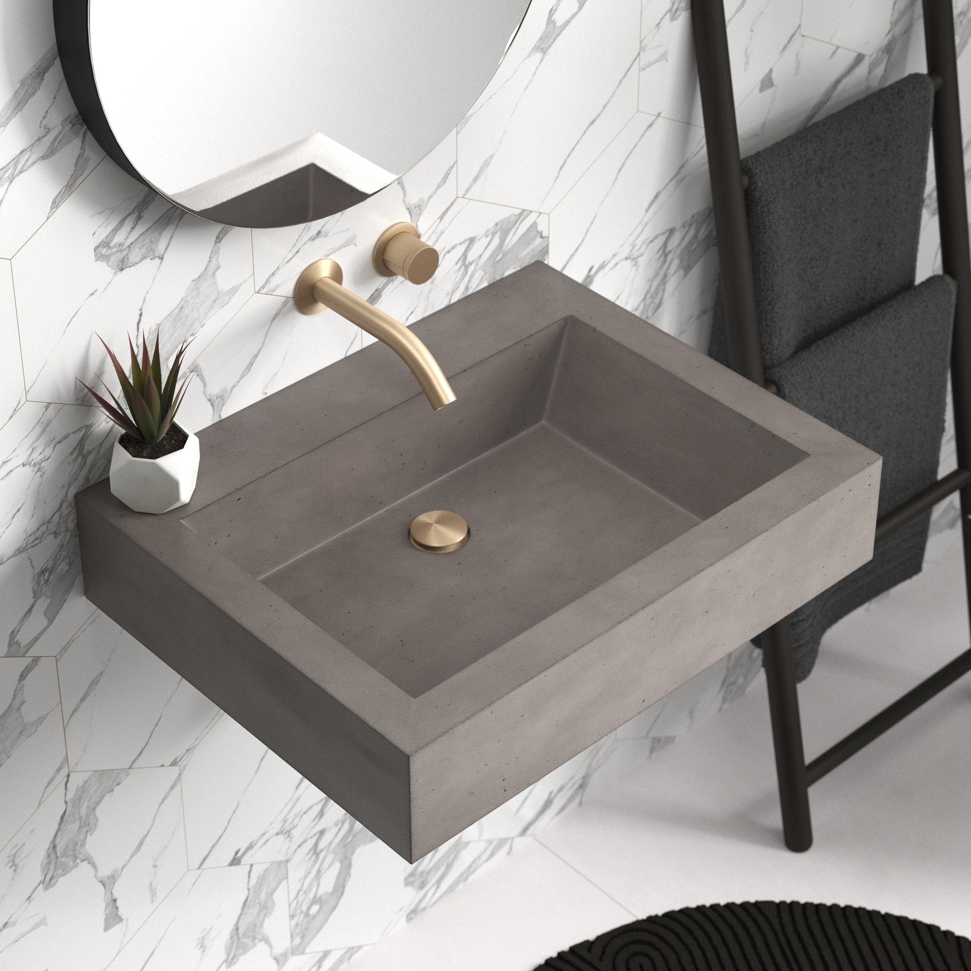 Native Trails Natoma 24" x 19" Rectangle Wall Mount NativeStone Concrete ADA Bathroom Sink, Slate, NSL2405-SX