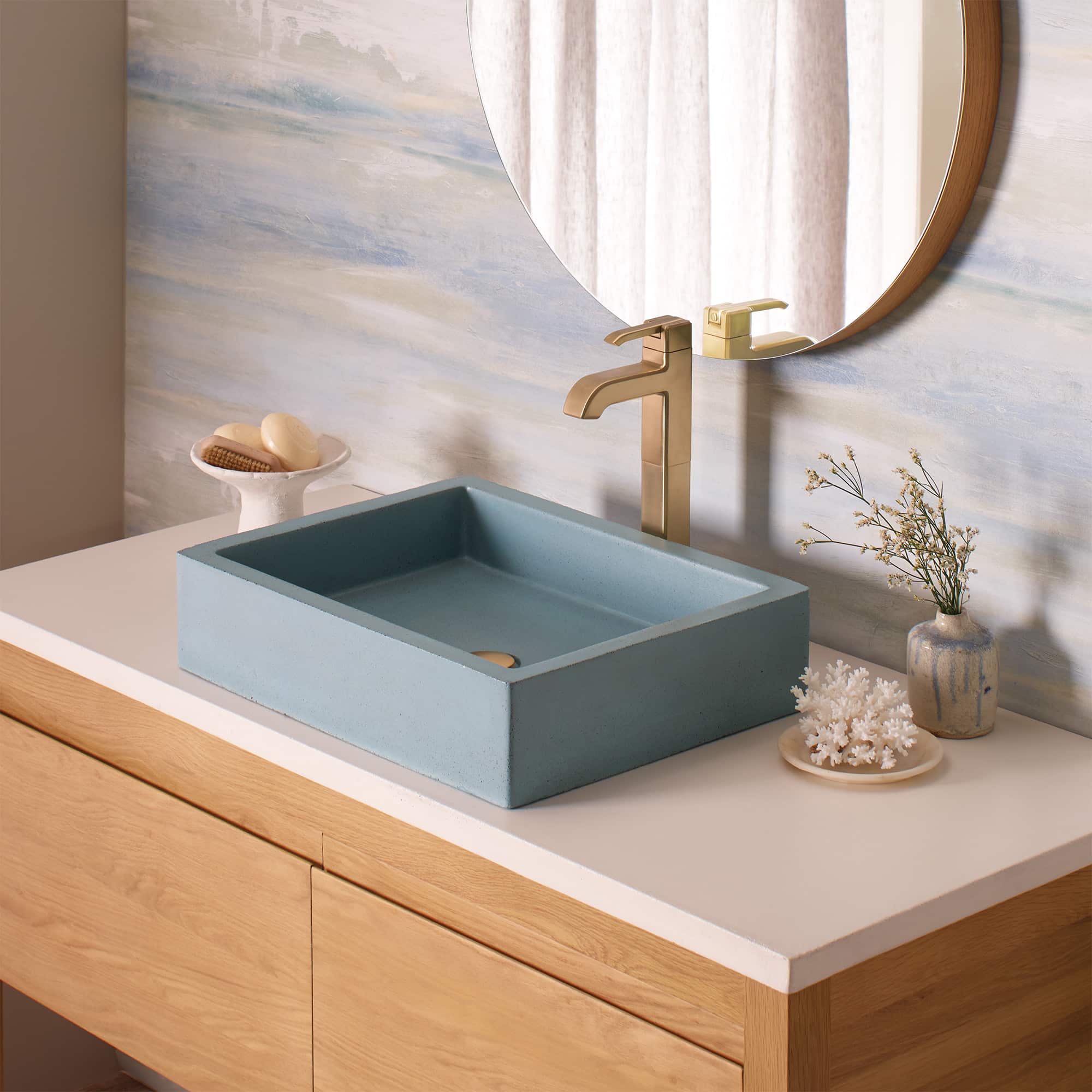 Native Trails Nipomo 19.5" x 15" Rectangle NativeStone Concrete ADA Farmhouse Bathroom Sink, Ocean, NSL1915-O