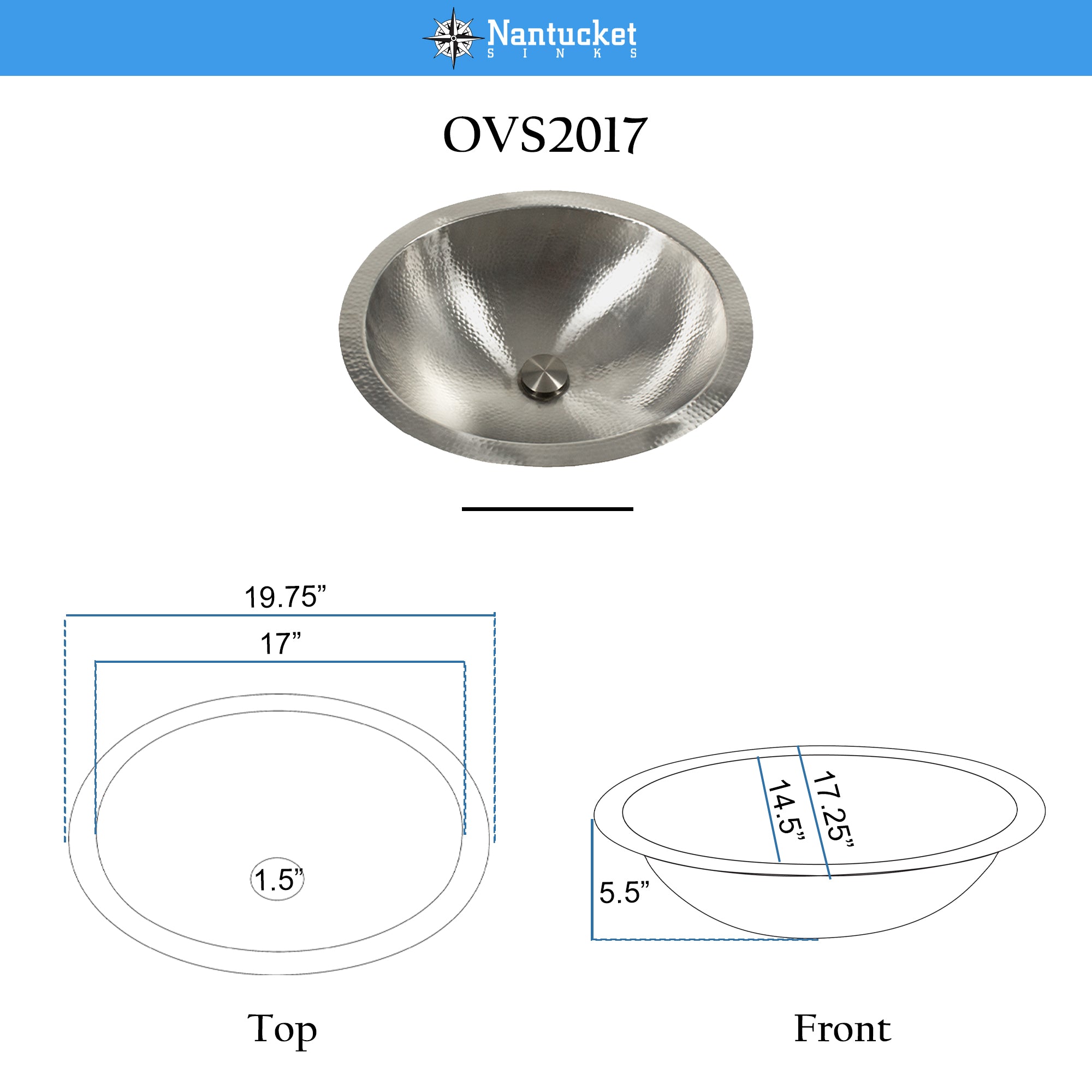 Nantucket sinks brightwork 20 oval dual mount stainless steel bathroom sink product dimensions images