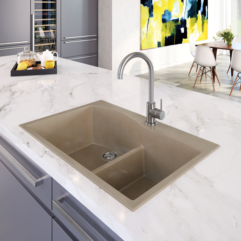 Houzer Quartztone 33 inch Taupe Drop-in Topmount 60/40