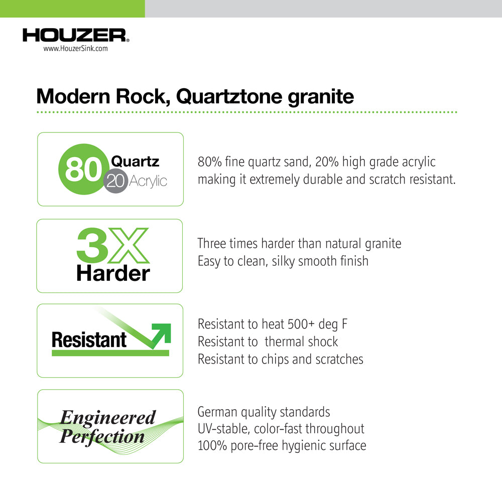 Houzer Quartztone 33 inch Taupe Drop-in Topmount 60/40 Double Bowl Granite Kitchen Sink - Granite Composite, P-175 TAUPE