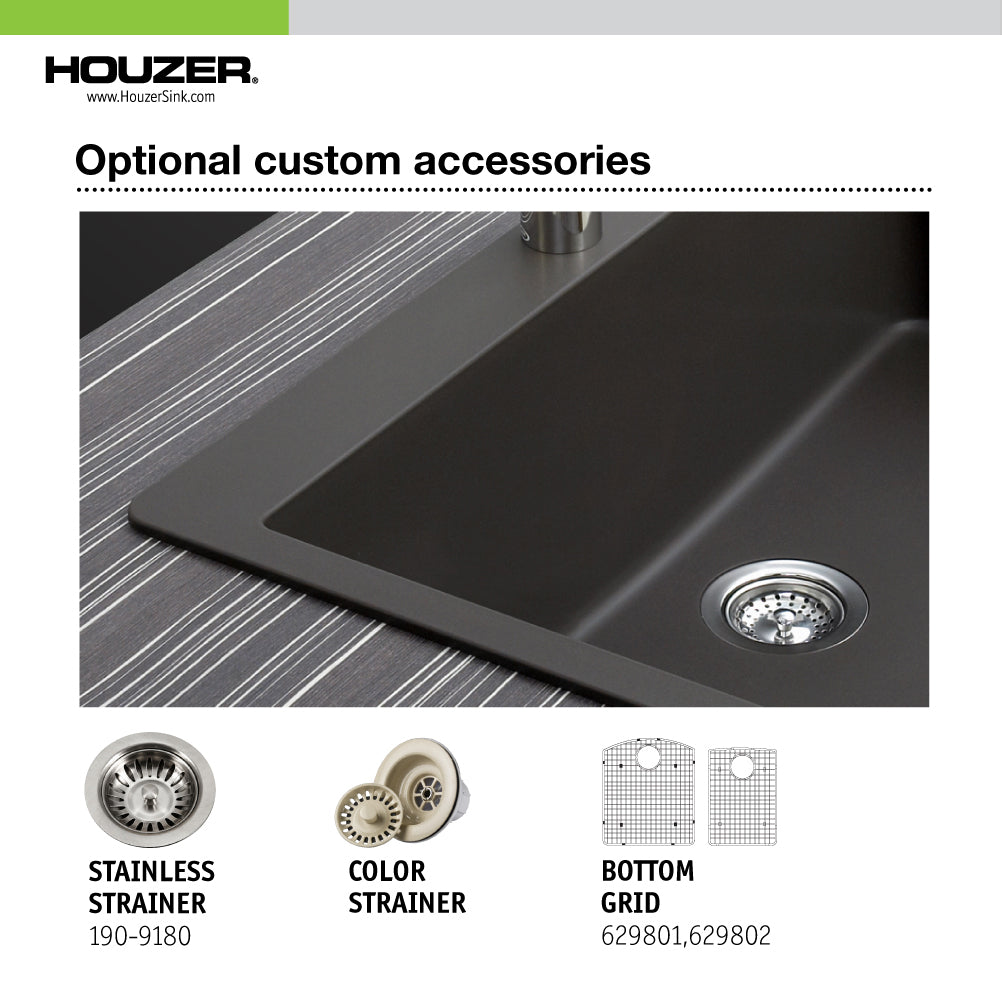 Houzer Quartztone 33 inch Taupe Drop-in Topmount 60/40 Double Bowl Granite Kitchen Sink - Granite Composite, P-175 TAUPE