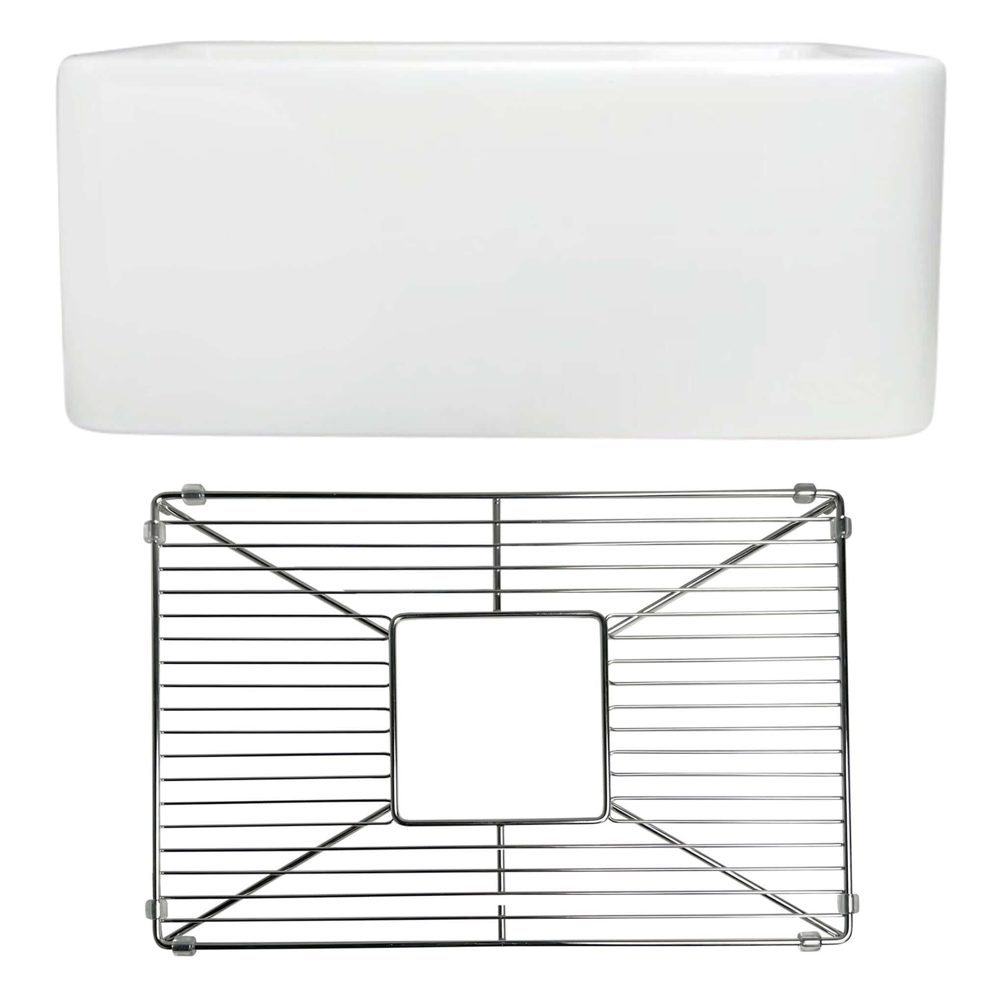 Nantucket Sinks Cape 23" Fireclay Farmhouse Sink with Accessories, White, P-FCS23
