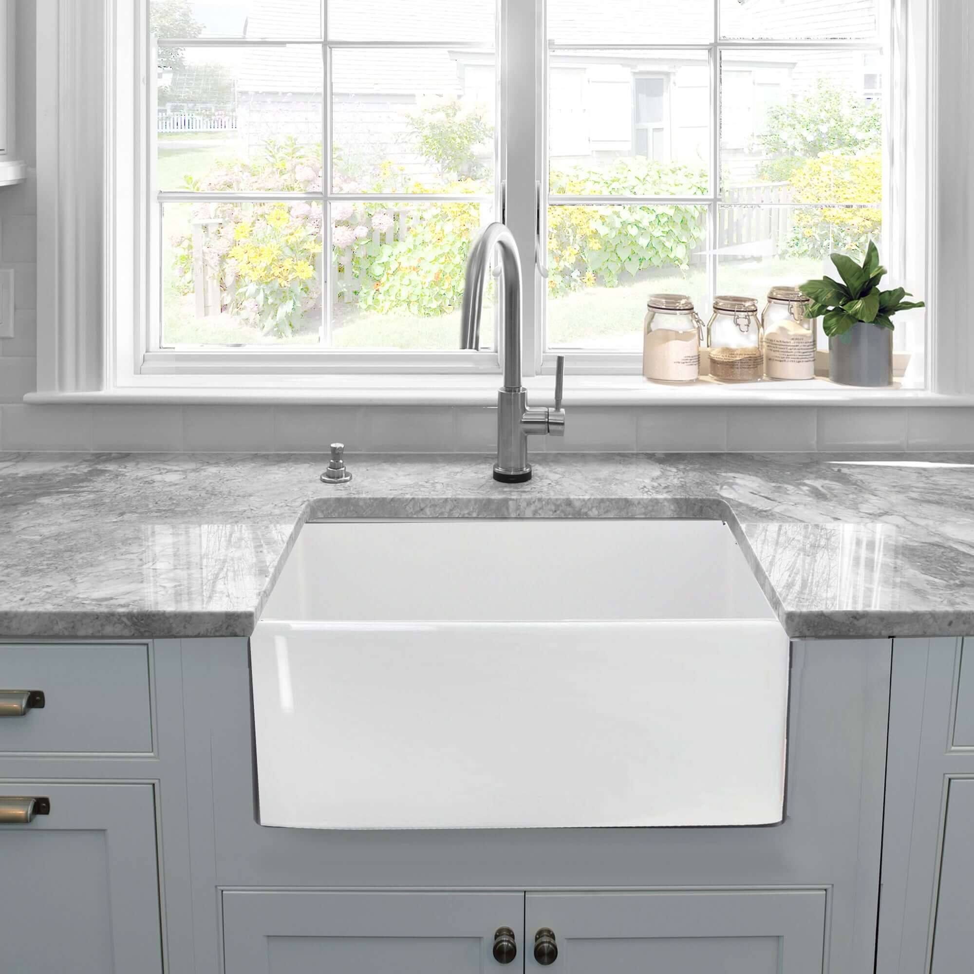 Nantucket Sinks Cape 23" Fireclay Farmhouse Sink with Accessories, White, P-FCS23