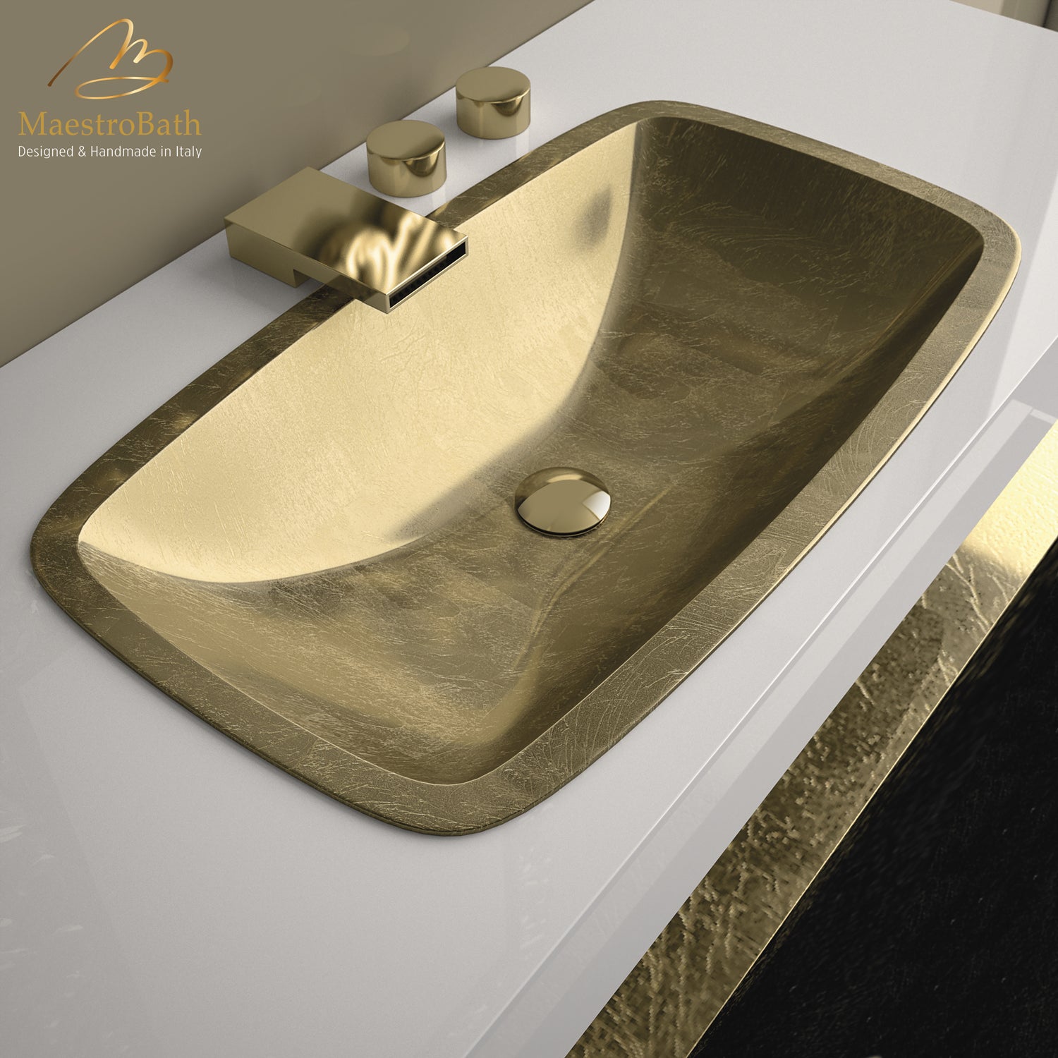MaestroBath 25" Spiaggia ADA Rectangle Bathroom Sink, Gold Leaf, Pert/Acrylic, PER-SPG-GLL