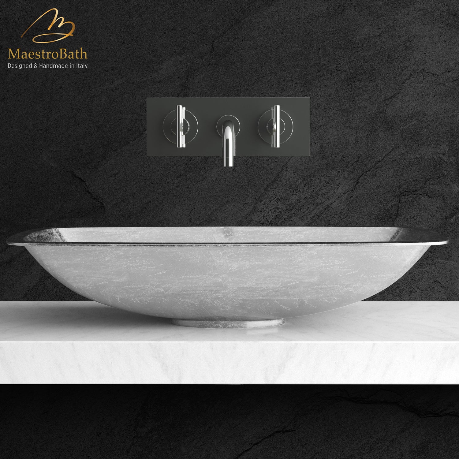 MaestroBath 25" Spiaggia ADA Rectangle Bathroom Sink, Silver Leaf, Pert/Acrylic, PER-SPG-SLL