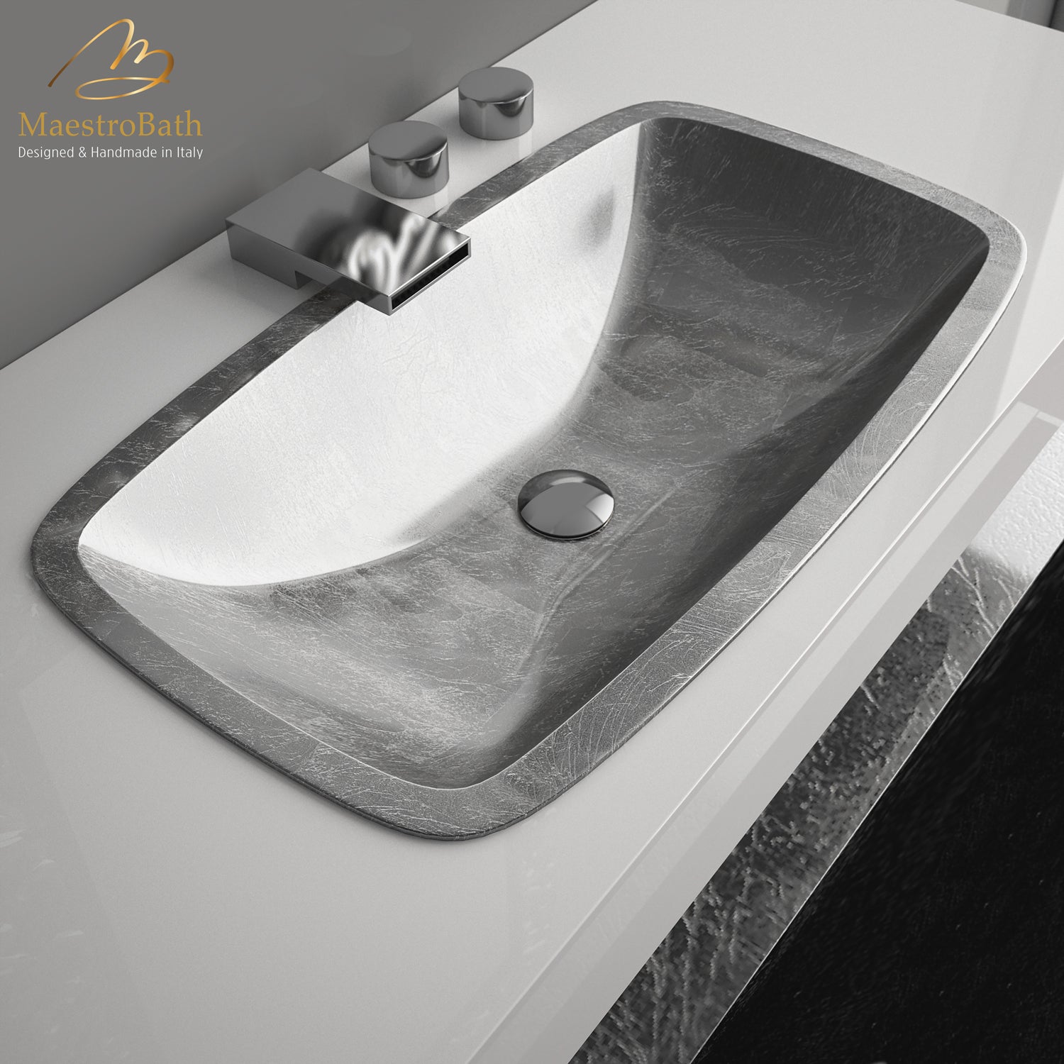 MaestroBath 25" Spiaggia ADA Rectangle Bathroom Sink, Silver Leaf, Pert/Acrylic, PER-SPG-SLL