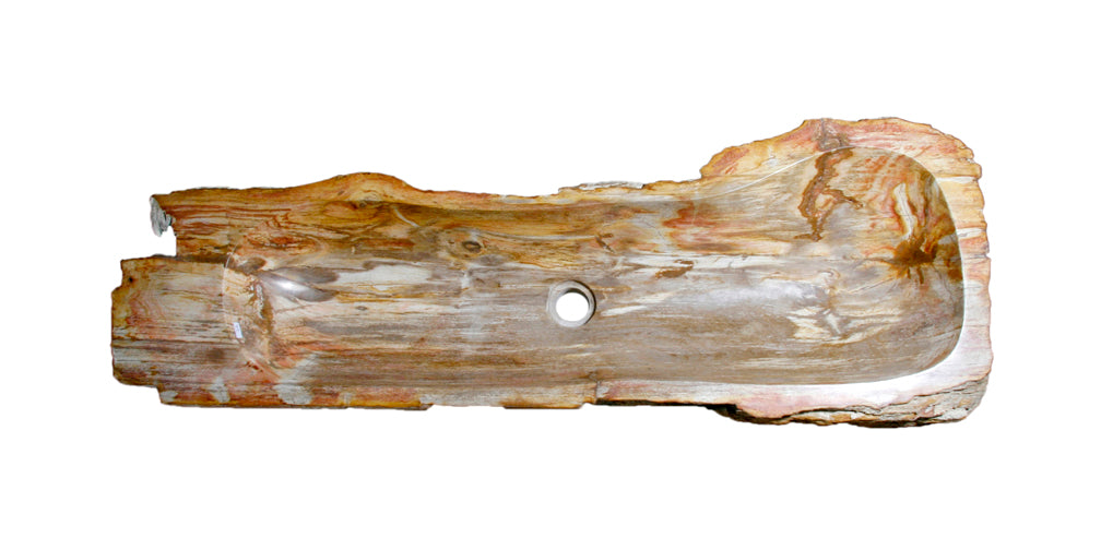 40" Petrified Wood Stone Vessel Sink, Brown, Red Orange, PEWD-#024