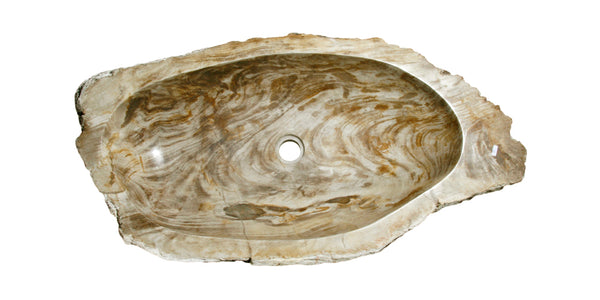 Allstone 34"x18"x6" Petrified Wood Stone Vessel Sink, Beige, Brown, PEWD-#097