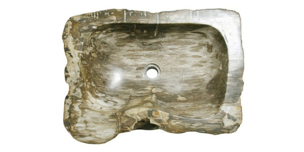 Allstone 23"x17"x6" Petrified Wood Stone Vessel Sink, Beige, Brown, Taupe, PEWD-#134