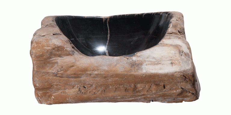 16" Petrified Wood Stone Vessel Sink, Black, Brown, PEWD-#3046
