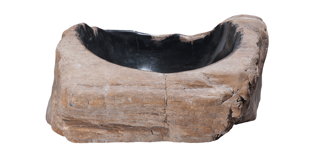 16" Petrified Wood Stone Vessel Sink, Black, Brown, PEWD-#3046