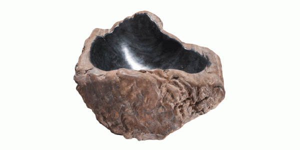 18.5" Petrified Wood Stone Vessel Sink, Beige, Black, Brown, PEWD-#3057