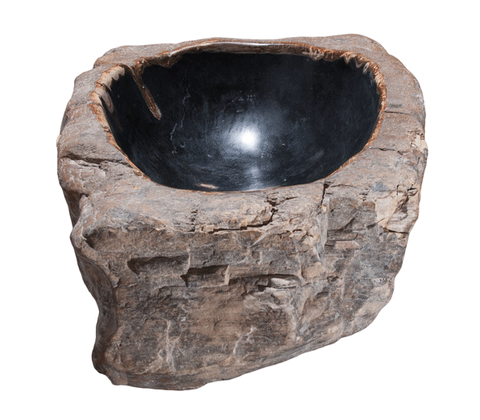 Allstone 24"x15"x7" Petrified Wood Stone Vessel Sink, Black, Brown, PEWD-#3059