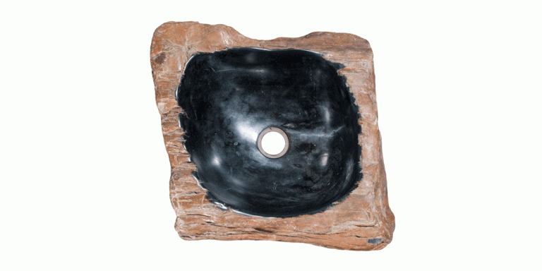16" Petrified Wood Stone Vessel Sink, Black, Brown, PEWD-#3067