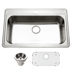 Alternate Image for Houzer Premier 33 inch Stainless Steel Drop-in Topmount 1-hole Single Bowl Kitchen Sink with Strainer & Grid - 18 Gauge, PGS-3122-1-C