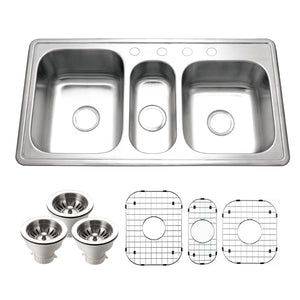 Alternate Image for Houzer Premier 41 inch Stainless Steel Drop-in Topmount 4-hole Triple Bowl Kitchen Sink with Strainer & Grids - 18 Gauge, PGT-4322-C