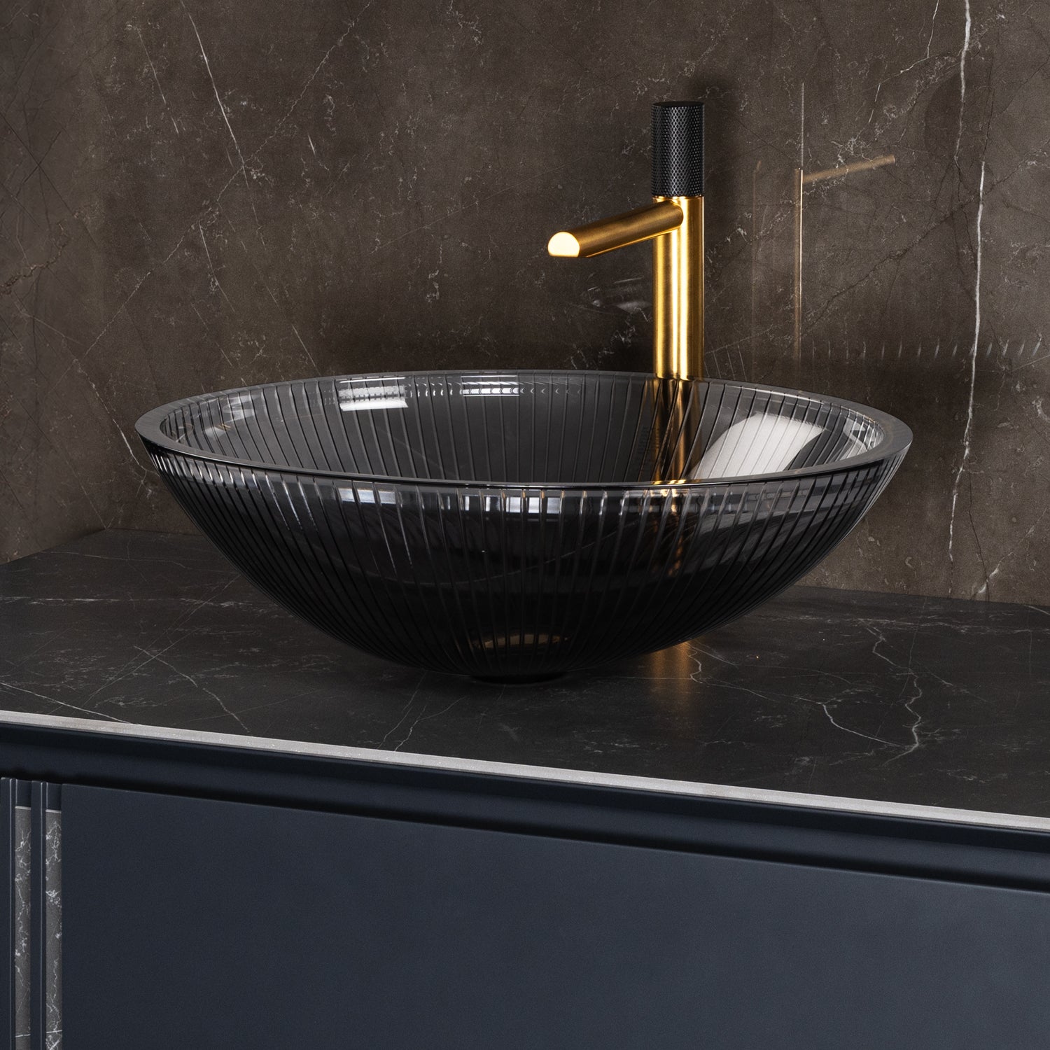 MaestroBath 15" Nebbia Luxury Oval Vessel ADA Bathroom Sink, Black, Crystal, PLI-NEO-BLK