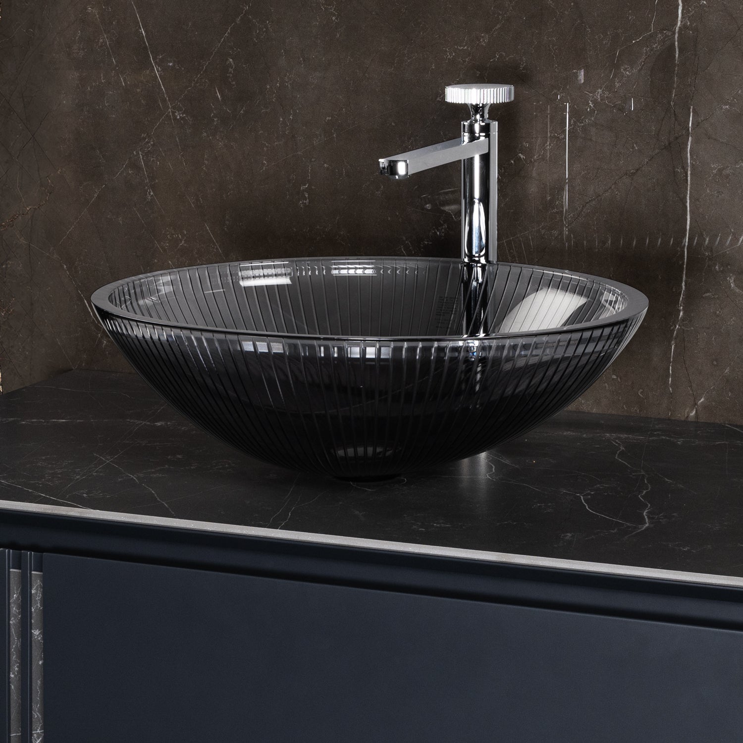 MaestroBath 15" Nebbia Luxury Oval Vessel ADA Bathroom Sink, Black, Crystal, PLI-NEO-BLK