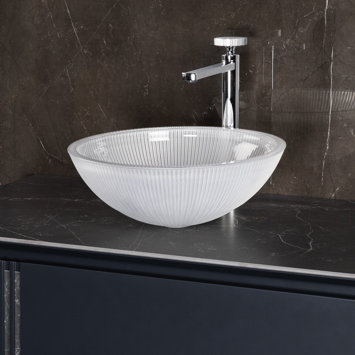 MaestroBath 15" Nebbia Luxury Round Vessel ADA Oval Bathroom Sink, White, Crystal, PLI-NER-WHT
