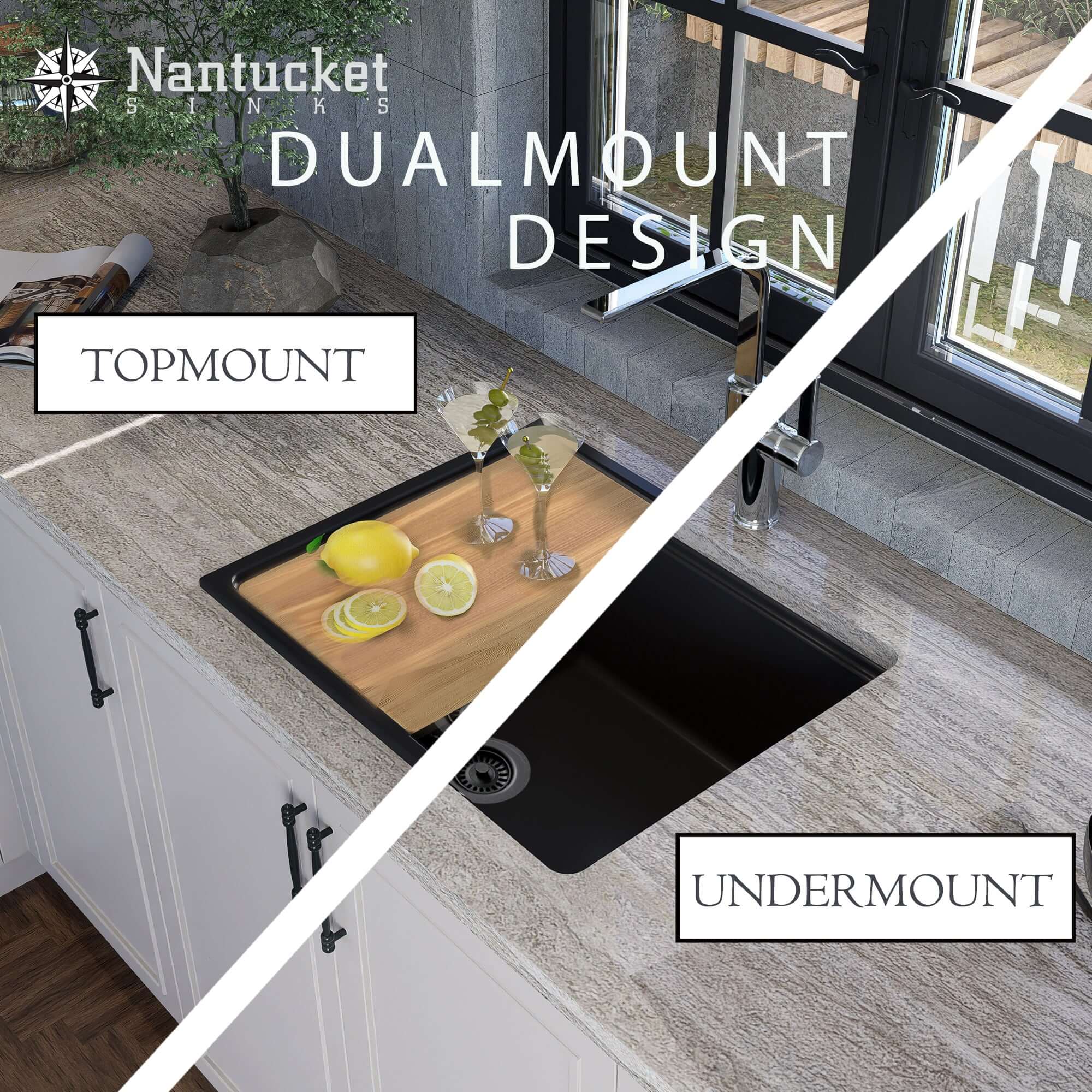 Nantucket sinks rockport 22 dual mount granite composite workstation kitchen sink with accessories white marketing image