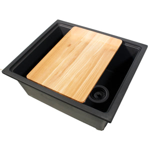 Nantucket Sinks Rockport 22" Dual Mount Granite Composite Workstation Kitchen Sink with Accessories, Black, PR2219PS-BL