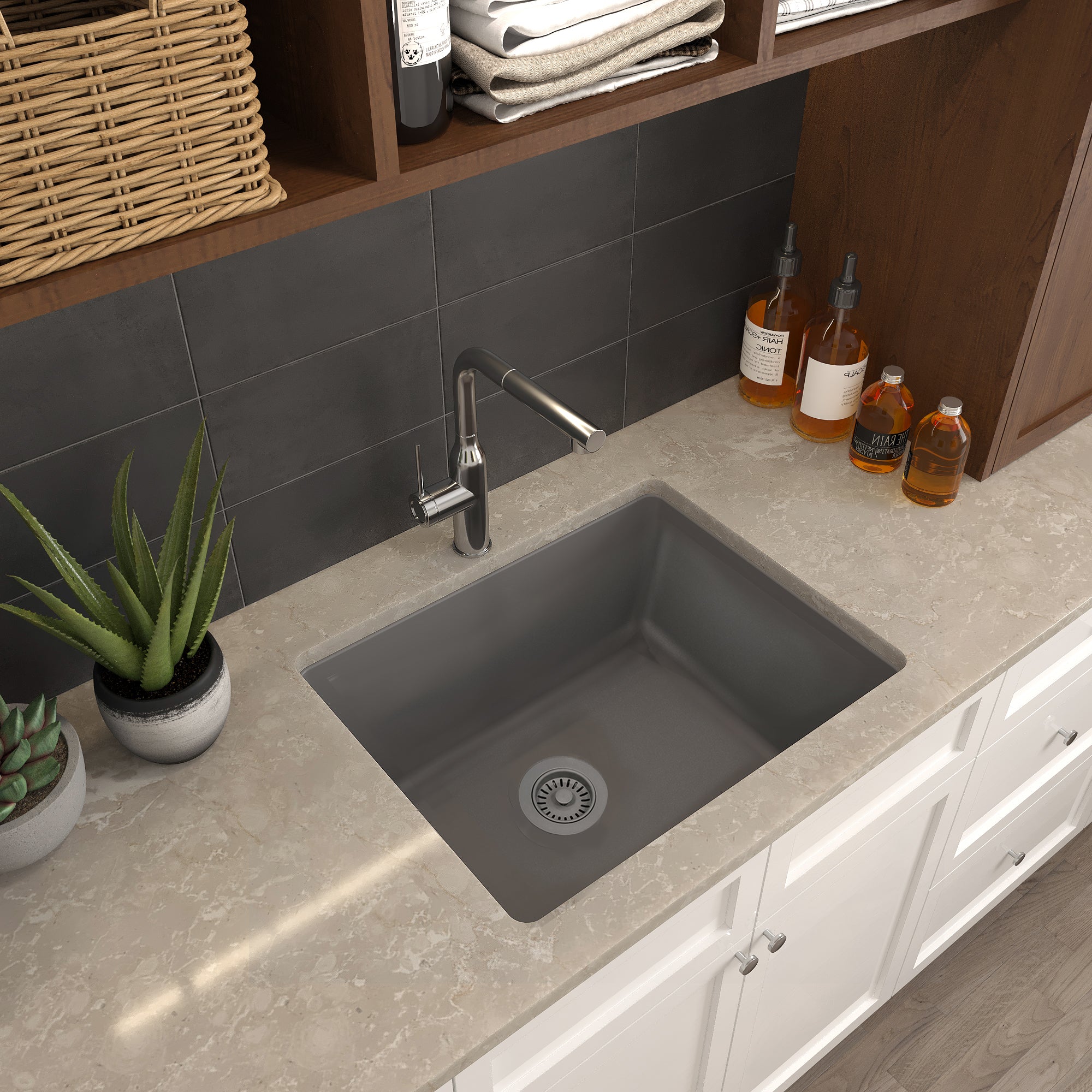Nantucket Sinks Rockport 25" Dual Mount Granite Composite Laundry Sink, Titanium, PR2522-DM-TI