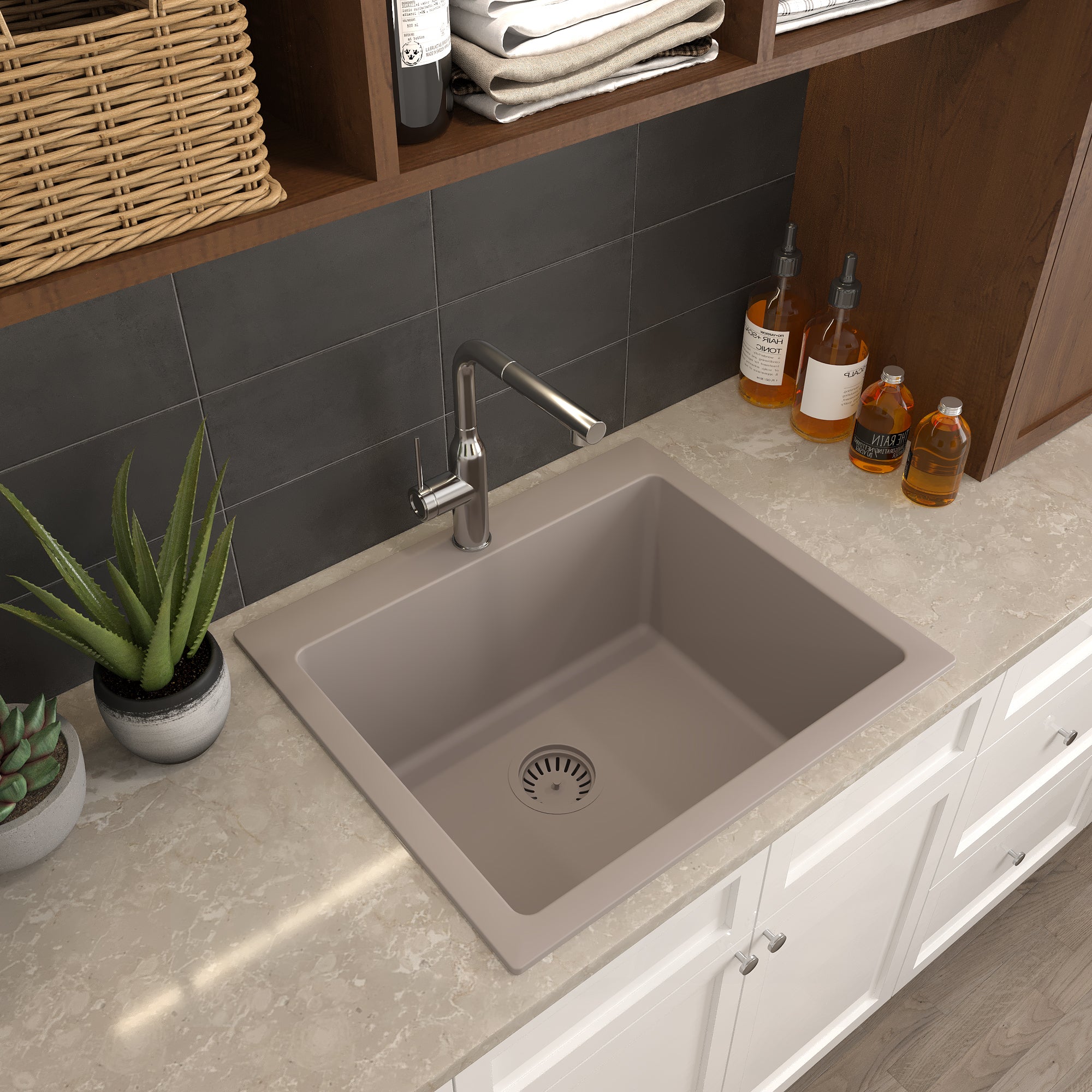 Nantucket Sinks Rockport 25" Dual Mount Granite Composite Laundry Sink, Truffle, PR2522-DM-TR