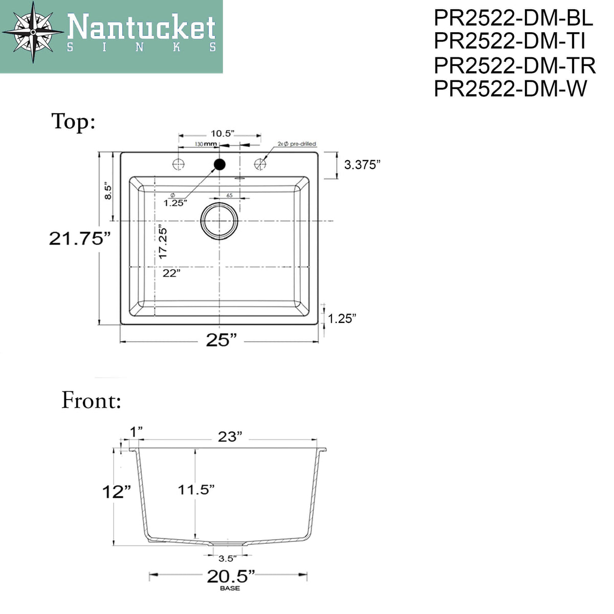 Nantucket Sinks Rockport 25" Dual Mount Granite Composite Laundry Sink, Truffle, PR2522-DM-TR