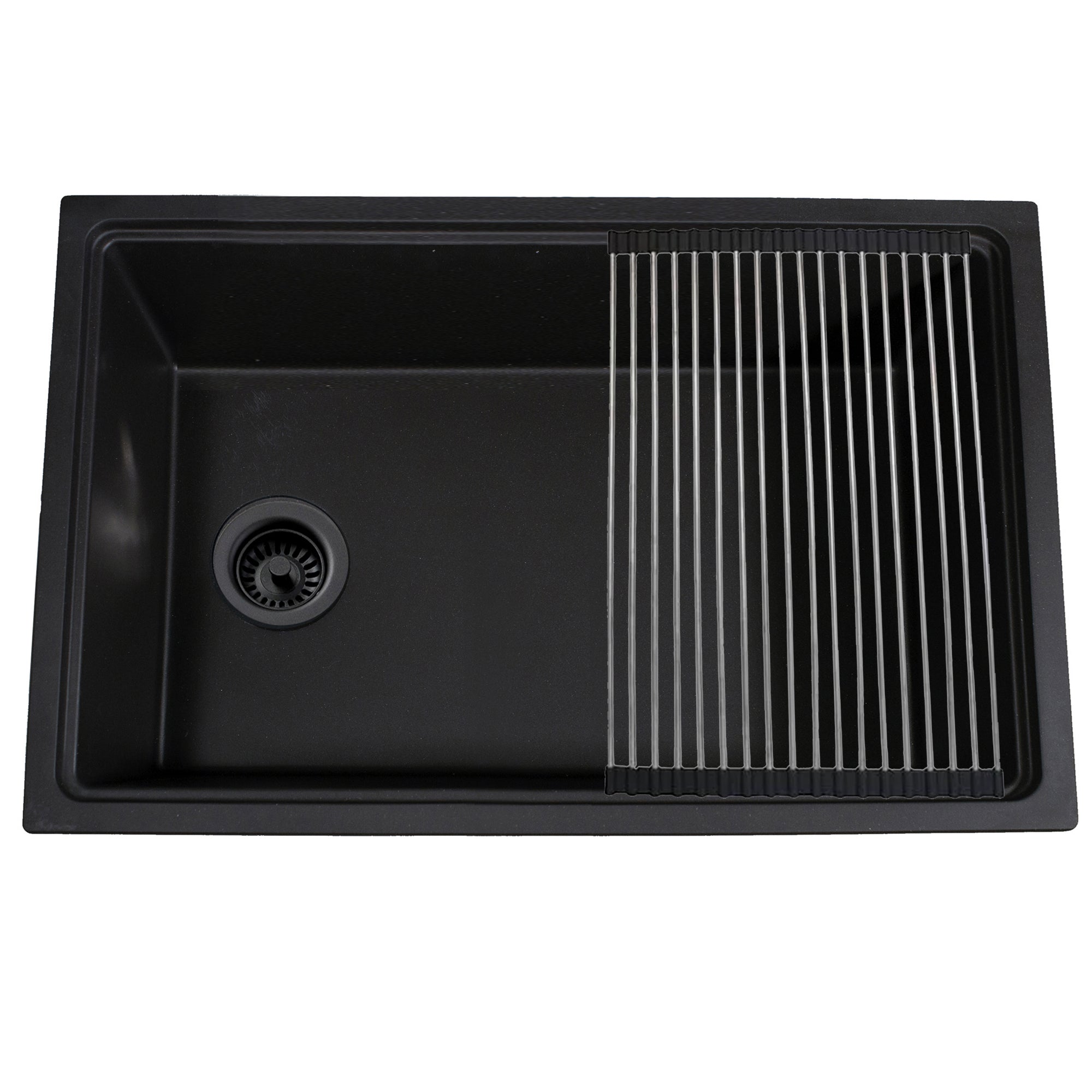 Nantucket Sinks Rockport 30" Dual Mount Granite Composite Workstation Kitchen Sink with Accessories, Black, PR3019PS-BL
