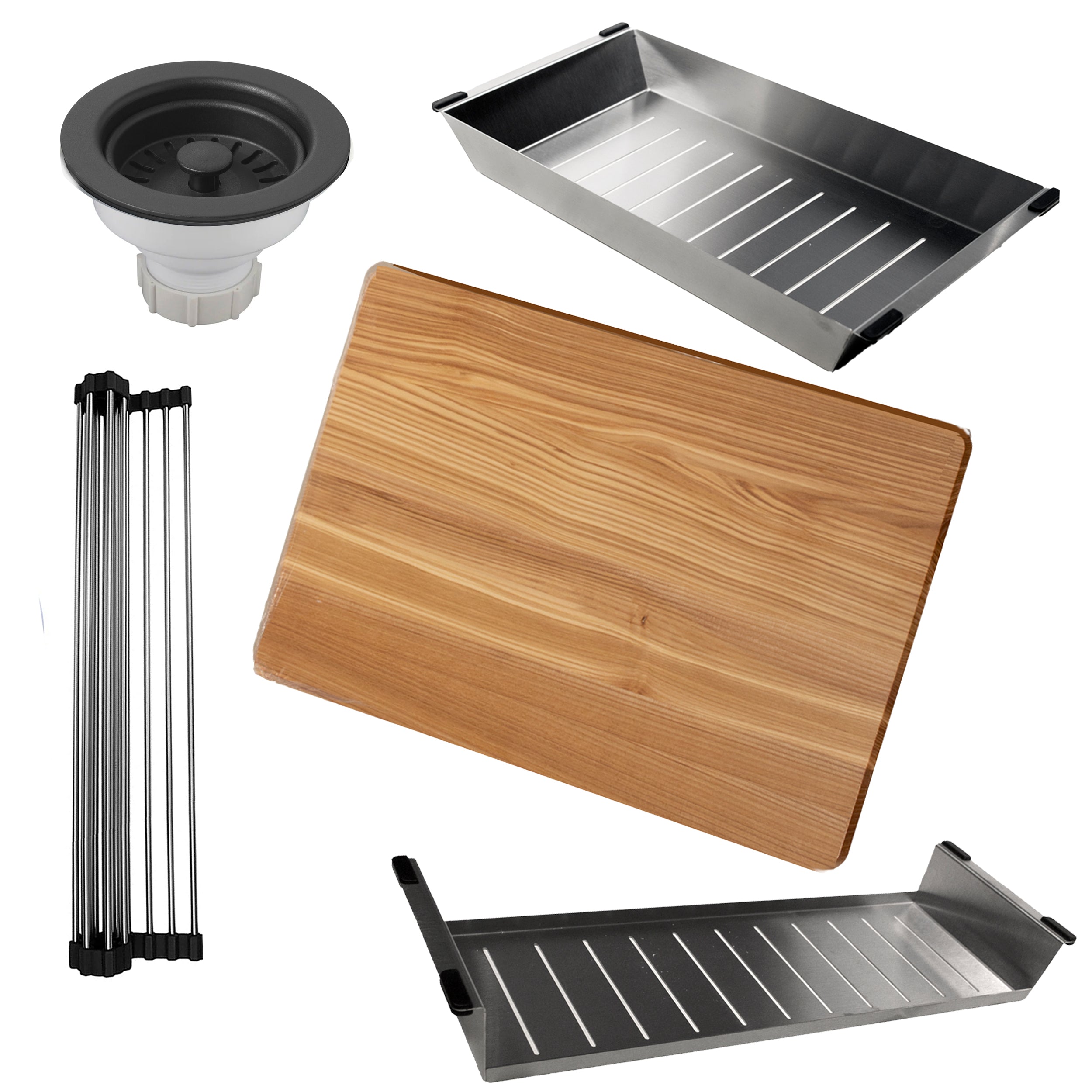 Nantucket Sinks Rockport 30" Dual Mount Granite Composite Workstation Kitchen Sink with Accessories, Black, PR3019PS-BL