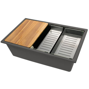 Nantucket Sinks Rockport 30" Dual Mount Granite Composite Workstation Kitchen Sink with Accessories, Titanium, PR3019PS-TI