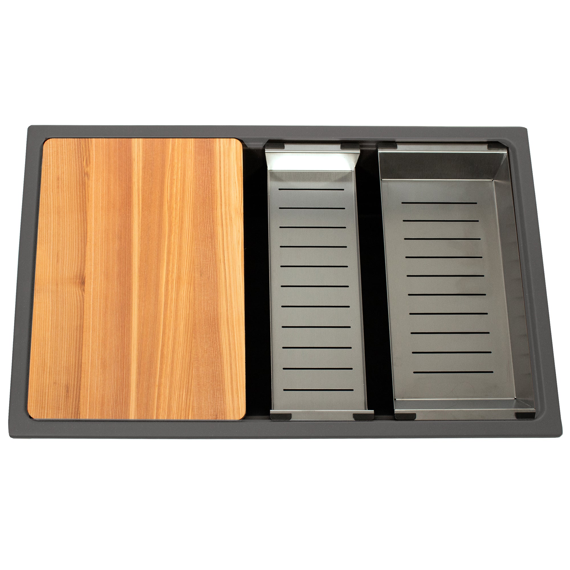 Nantucket Sinks Rockport 30" Dual Mount Granite Composite Workstation Kitchen Sink with Accessories, Titanium, PR3019PS-TI