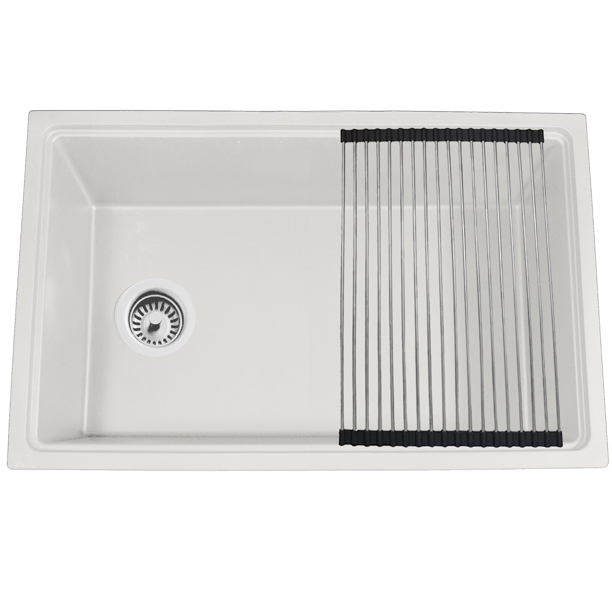 Nantucket Sinks Rockport 30" Dual Mount Granite Composite Workstation Kitchen Sink with Accessories, White, PR3019PS-W