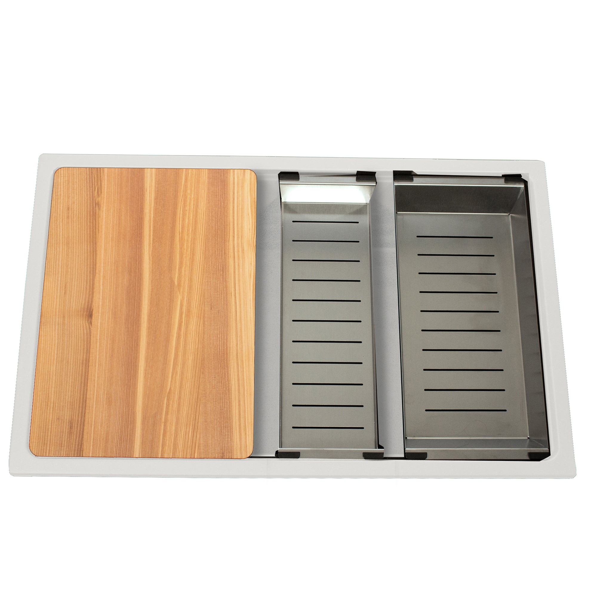 Nantucket Sinks Rockport 30" Dual Mount Granite Composite Workstation Kitchen Sink with Accessories, White, PR3019PS-W