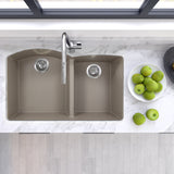 Nantucket Sinks Plymouth 33" Granite Composite Kitchen Sink, 60/40 Double Bowl, Truffle, PR6040-TR-UM