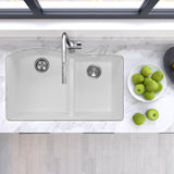 Nantucket Sinks Plymouth 33" Granite Composite Kitchen Sink, 60/40 Double Bowl, White, PR6040-W-UM
