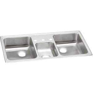 Alternate Image for Elkay Celebrity 43" Drop In/Topmount Stainless Steel Kitchen Sink, 40/20/40 Triple Bowl, Brushed Satin, 3 Faucet Holes, PSMR43223