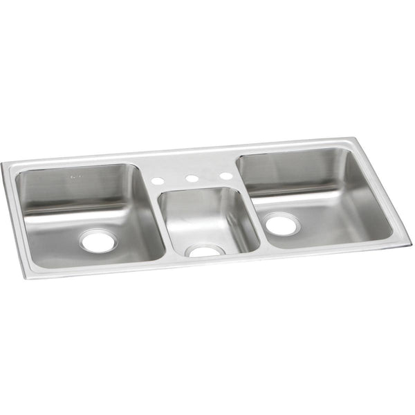 Elkay Celebrity 43" Drop In/Topmount Stainless Steel Kitchen Sink, 40/20/40 Triple Bowl, Brushed Satin, 3 Faucet Holes, PSMR43223