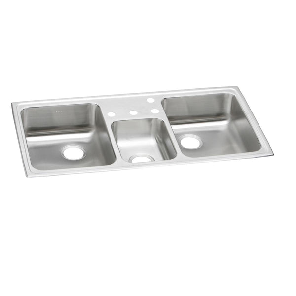 Elkay Celebrity 43" Drop In/Topmount Stainless Steel Kitchen Sink, 40/20/40 Triple Bowl, Brushed Satin, 4 Faucet Holes, PSMR43224