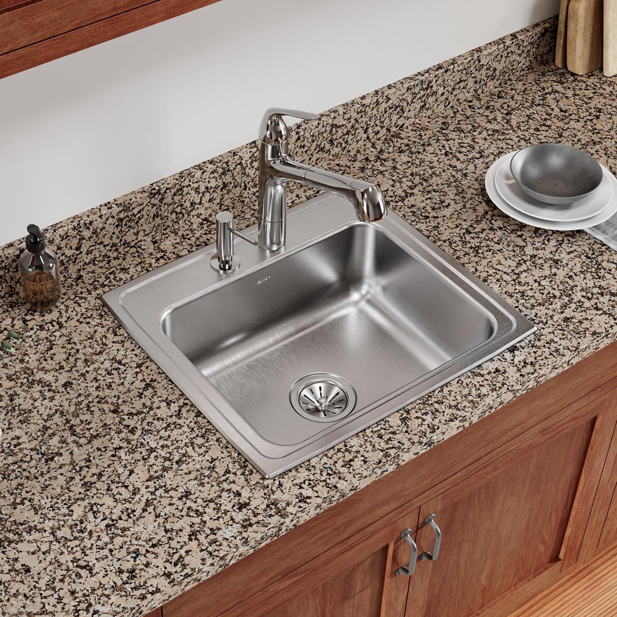 Elkay Celebrity 22" Drop In/Topmount Stainless Steel Kitchen Sink, Brushed Satin, 2 Faucet Holes, PSR22192
