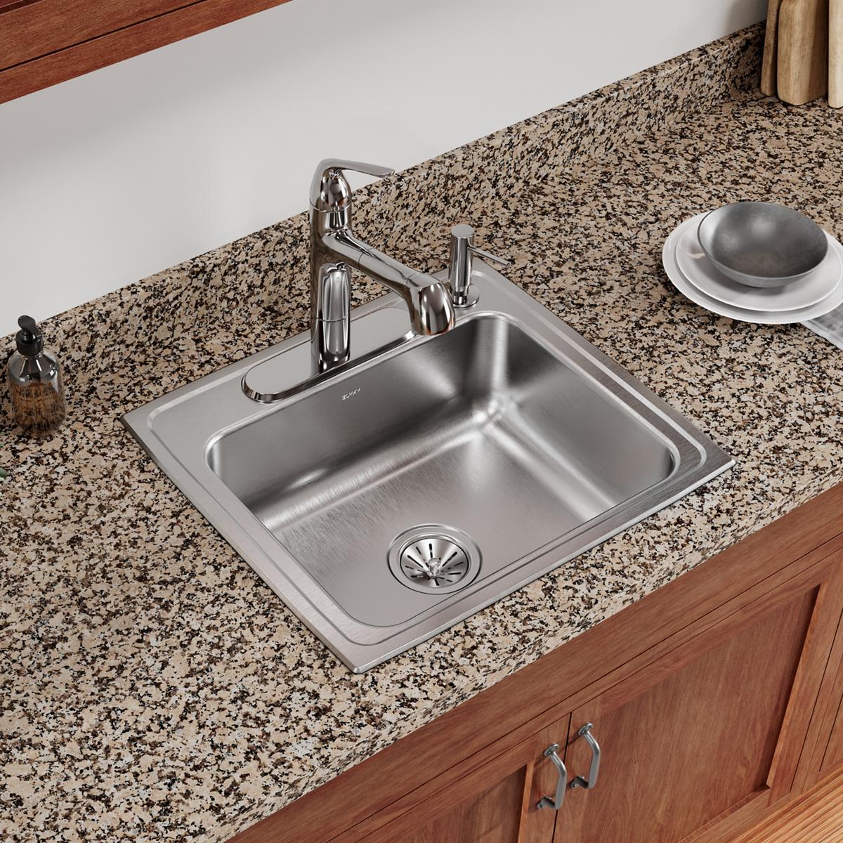 Elkay Celebrity 22" Drop In/Topmount Stainless Steel Kitchen Sink, Brushed Satin, 4 Faucet Holes, PSR22194