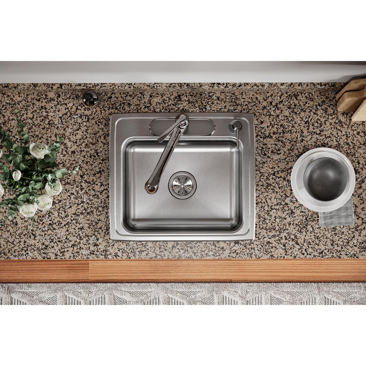 Elkay Celebrity 22" Drop In/Topmount Stainless Steel Kitchen Sink, Brushed Satin, 4 Faucet Holes, PSR22194