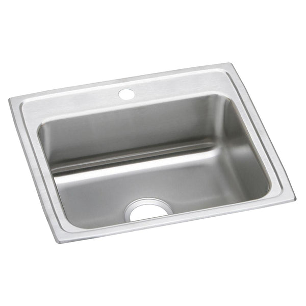 Elkay Celebrity 25" Drop In/Topmount Stainless Steel Kitchen Sink, Brushed Satin, 1 Faucet Hole, PSR25221